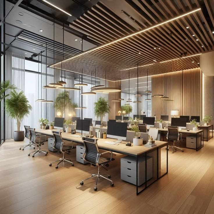 Premium office interior with pendant lighting
